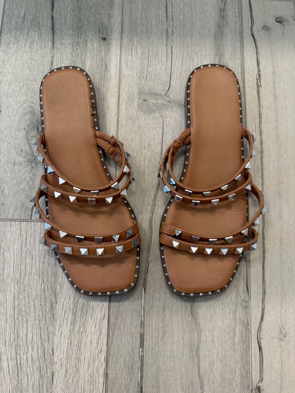 Target Brown Studded Multi-Strap Slide Sandals